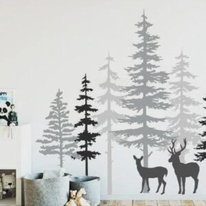 Pine Tree Forest Wall Decals: Kids Room Mural with Deer