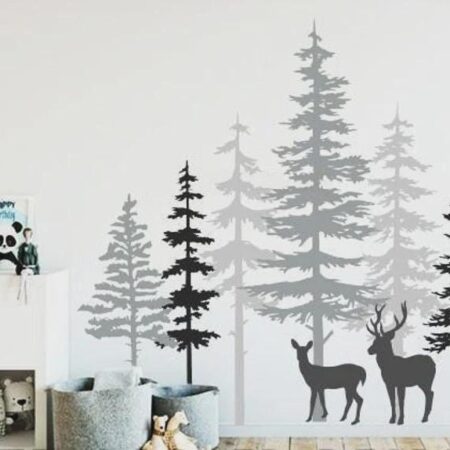 Pine Tree Forest Wall Decals: Kids Room Mural with Deer