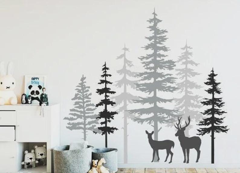 il_fullxfull.7560738302_7tbj.jpg Pine Tree Forest Wall Decals: Kids Room Mural with Deer