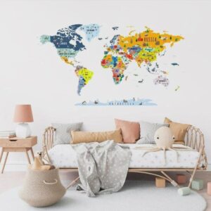World Map Wall Decal - Kids Nursery Sticker room decoration h80