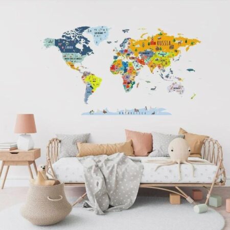 World Map Wall Decal - Kids Nursery Sticker room decoration h80