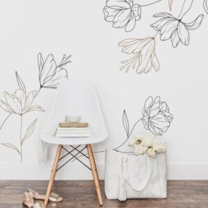 Line Flowers Wall Decal Twigs Nursery Decoration h202