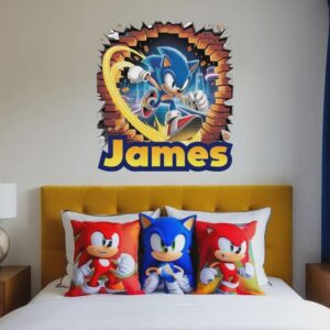 Personalized Sonic Wall Decal Custom Name Blue Hedgehog Cartoon Sticker Decoration Backdrop z3333