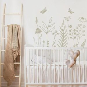 Wild Leaves and flowers wall Decal Twigs Nursery Decoration h240