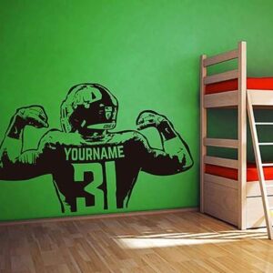 Custom Name Football Wall Decal Personalized Number Sticker Gift ik3348