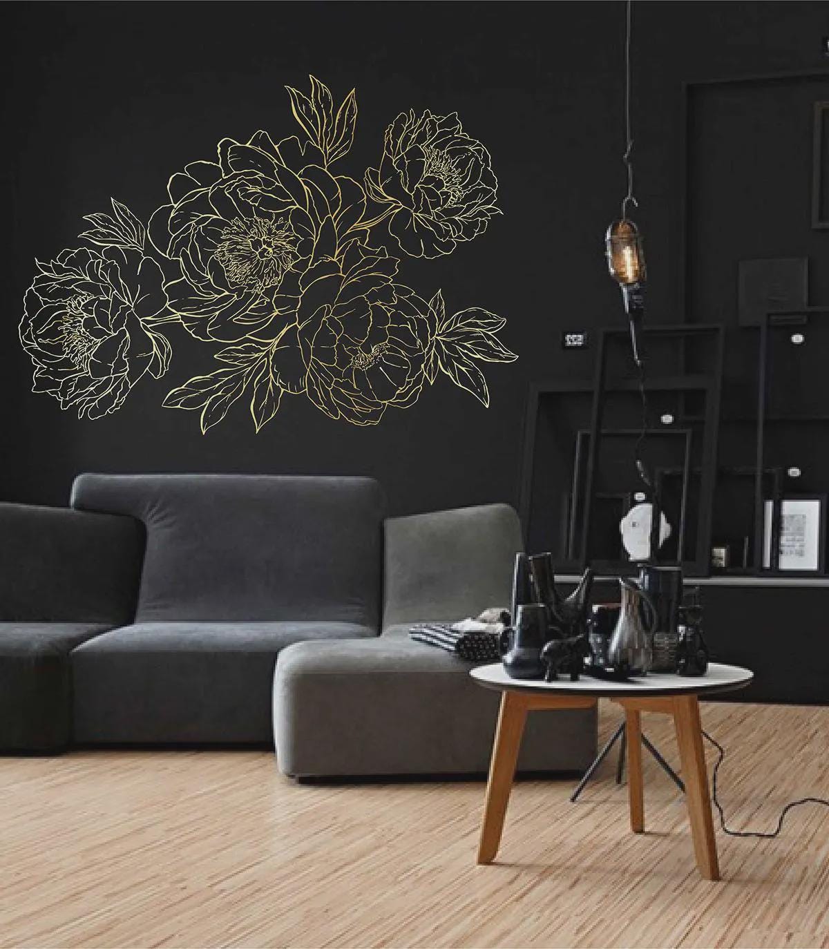 il_fullxfull.7698777574_1q13.jpg Gold Peony Wall Decal Floral Sticker Botanical Removable Decor ik3524