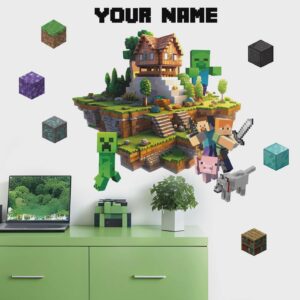 Personalized Gamer Wall Decal Mine Custom name Sticker Playroom Pixel Decor Gift el200