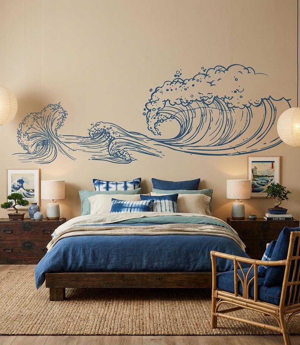 il_fullxfull.7709078194_rtaj.jpg Ocean Wave Wall Decal Nautical Vinyl Sticker Beach Decor Surf Art Sea Mural ik3414
