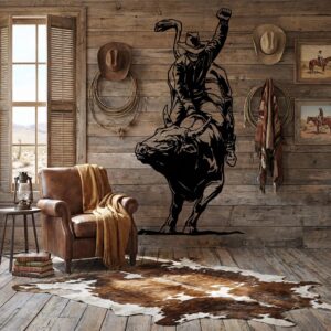 Rodeo Bull Rider Wall Decal Western Cowboy Decor Vinyl Sticker Wild West Art Bucking Animal Mural