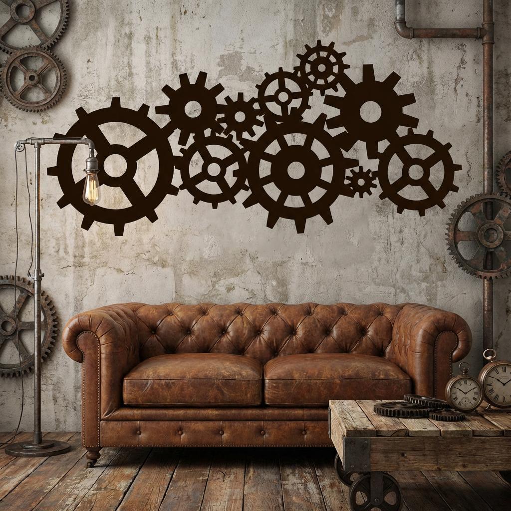 il_fullxfull.7709541604_3frs.jpg Steampunk Gears Wall Decal Industrial Decor Vinyl Sticker Large Cogs Art Living Room Bedroom Mural z3163