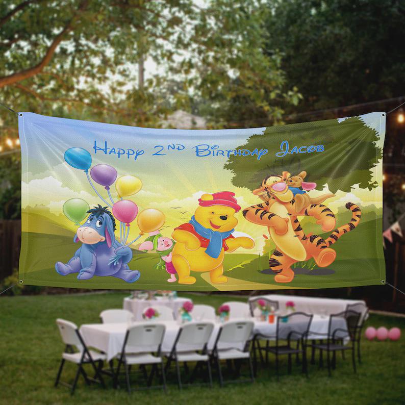 il_fullxfull.7712121172_qdzg.jpg Winnie the Pooh Birthday Banner Personalized Party Backdrop Decoration ikban74