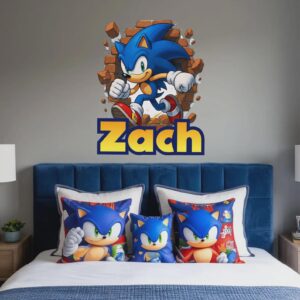 Name Blue Hedgehog Wall Decal Personalized Cartoon Sticker custom Gaming Decor Backdrop z3333