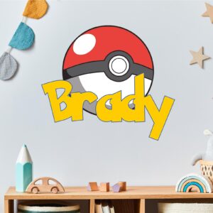 Pokeball Wall Decal Personalized Gamer Sticker Custom name Playroom Decor Gift z3306