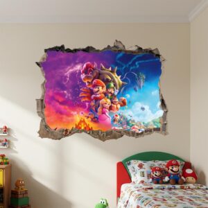 Super Mario Wall Decal Peel and Stick Sticker 3D Broken Wall Effect Game room Decoration z3345