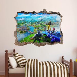 Gamer Fort Wall Decal 3D Broken Battle Playroom Decoration z3347