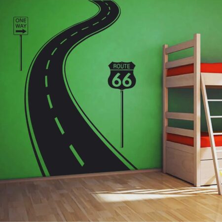 Curved road Wall Decal with road signs Sticker ik3439