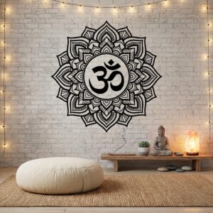Mandala Om Wall Decal, Spiritual Vinyl Sticker, Yoga Studio Decor, Meditation Room Art Zen Om Symbol Namaste Wall Art ik2372