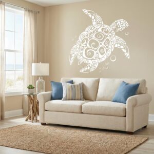 Sea Turtle Wall Decal Tribal Ocean Sticker Bathroom Decor Coastal Wall Art Beach House Gift Vinyl z2432