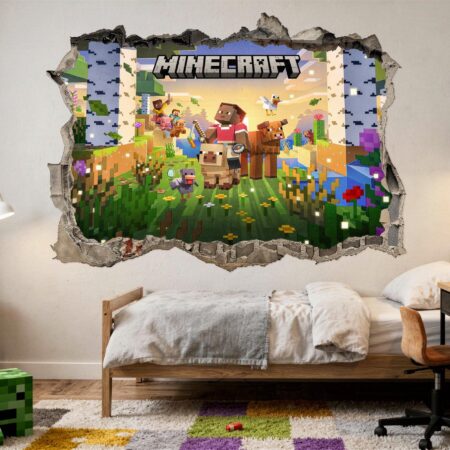 3D Minecraft Wall Decal Smashed Wall Effect Sticker for Boys Bedroom Gaming Room Decor and Vinyl Mural Art z3357