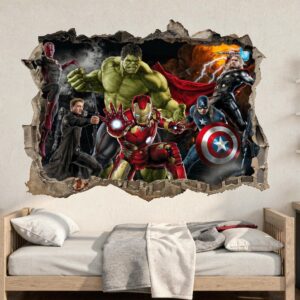 Avengers Superhero Wall Decal Team Smashed Sticker for Boys Bedroom Movie Room Decor and Comic Book Action Mural Art z3361