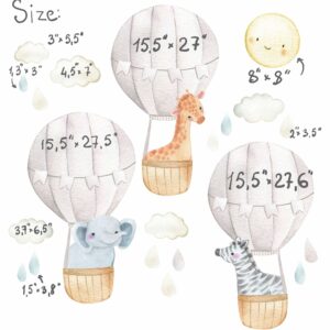 Gray hot air balloons Jungle animals fabric wall decals