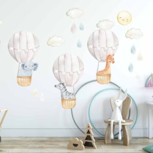 Gray hot air balloons Jungle animals fabric wall decals