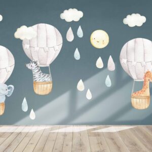 Gray hot air balloons Jungle animals fabric wall decals