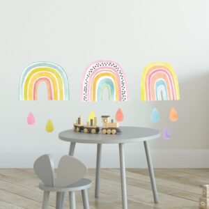 Watercolor Rainbow Wall Decals with Raindrops