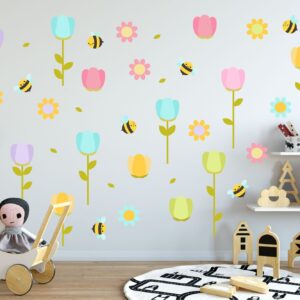 Flower wall decals Decor Cute Bee Tulip Floral Home decor
