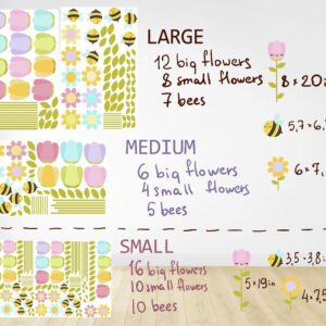 Flower wall decals Decor Cute Bee Tulip Floral Home decor
