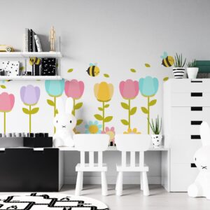 Flower wall decals Decor Cute Bee Tulip Floral Home decor