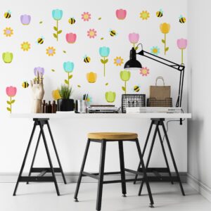 Flower wall decals Decor Cute Bee Tulip Floral Home decor