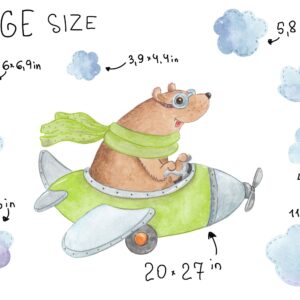 bear decals airplane wall decor fabric nursery toddler room animal stickers, lf029
