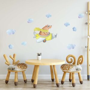 bear decals airplane wall decor fabric nursery toddler room animal stickers, lf029