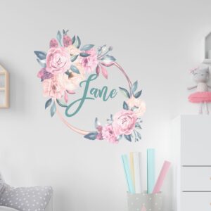 Peony Custom Name Wall Decals Floral Frame Stickers