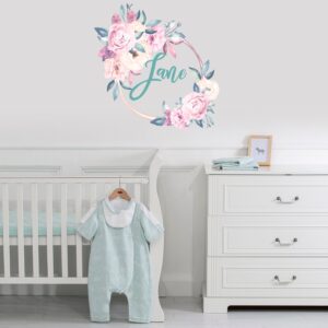 Peony Custom Name Wall Decals Floral Frame Stickers