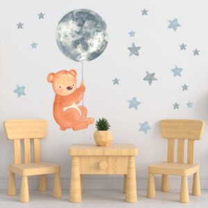 bear wall decal with moon and stars | nursery & kid's room stickers lf033