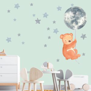 bear wall decal with moon and stars | nursery & kid's room stickers lf033