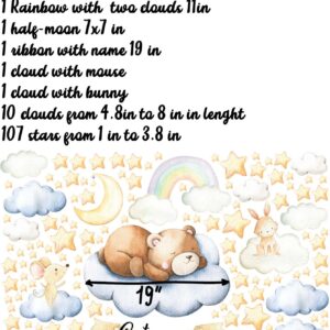 bear wall sticker sleeping animal decal stars moon clouds woodland night sky custom name, lf037