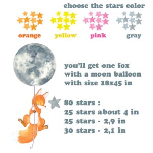 Fox Wall Decal Moon Stars Stickers - Nursery Room Decor Art