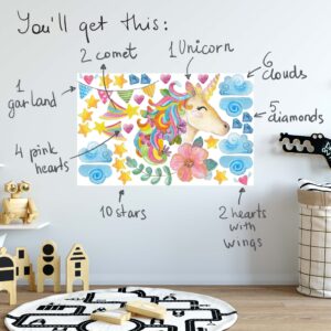Unicorn decal Watercolor nursery girls room stickers