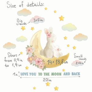 Bunny Family Wall Decals, Moon, Stars, Nursery Decor