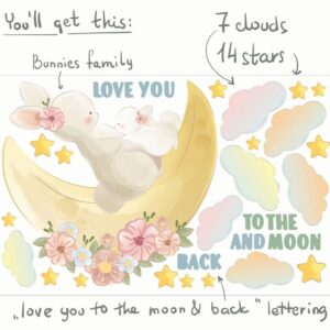 Bunny Family Wall Decals, Moon, Stars, Nursery Decor