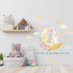 Bunny Family Wall Decals, Moon, Stars, Nursery Decor