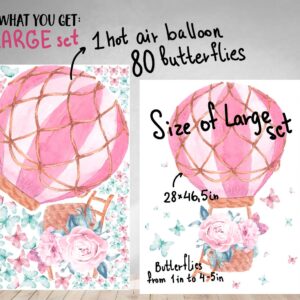 Hot Air Balloon Wall Decal Watercolor Peony Flowers