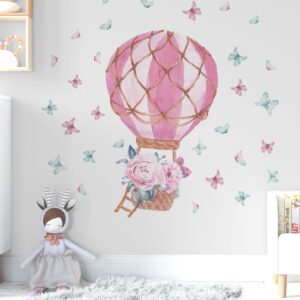 Hot Air Balloon Wall Decal Watercolor Peony Flowers