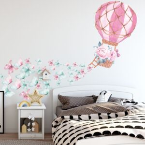 Hot Air Balloon Wall Decal Watercolor Peony Flowers