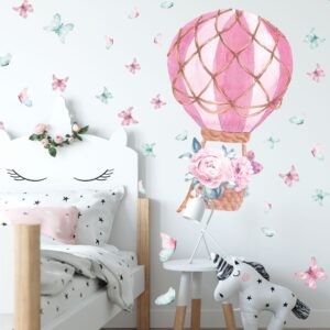 Hot Air Balloon Wall Decal Watercolor Peony Flowers