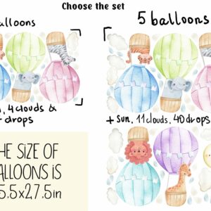 Safari Animals Hot Air Balloon Wall Decals