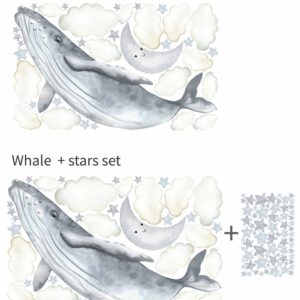 Whale Wall Decal Clouds Stars Decor Stickers